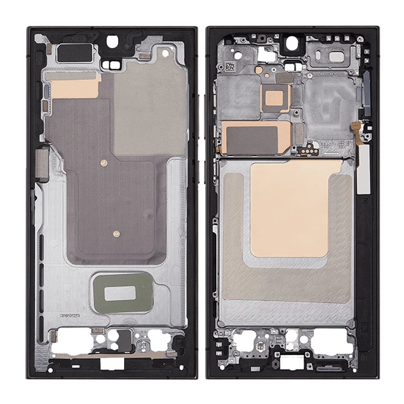 Samsung Galaxy S24 Ultra LCD middle frame chassis. Premium titanium finish replacement housing for wholesale repair parts.