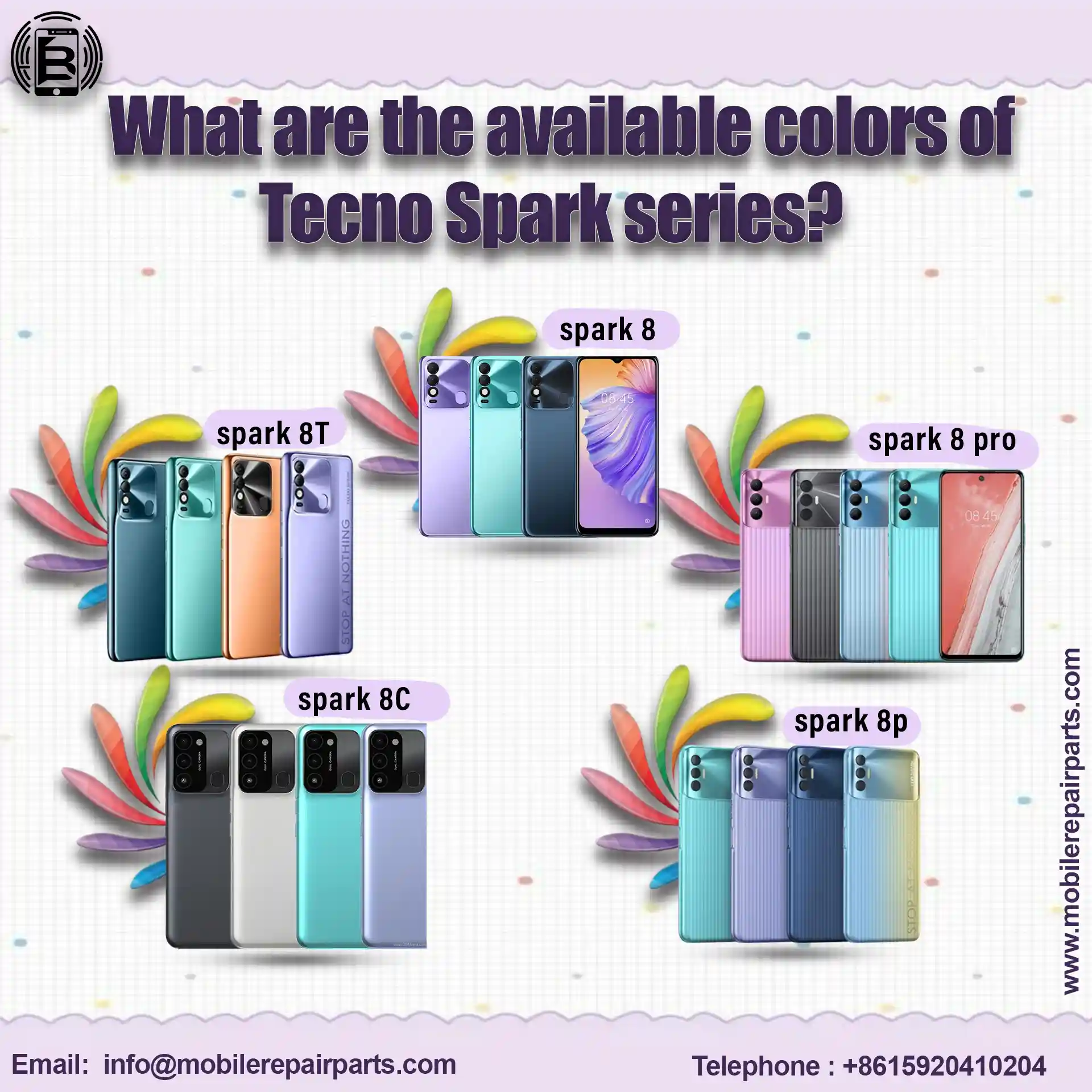 What are the available colors of Tecno Spark 8_ Spark 8T_ Spark 8p_ Spark 8pro_ Spark 8c
