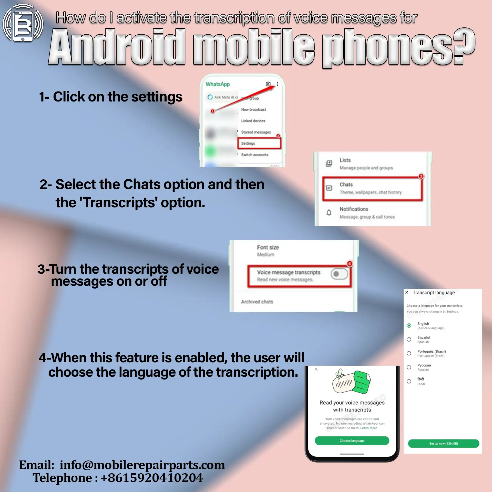activation the transcription of voice messages for Android, transcription steps