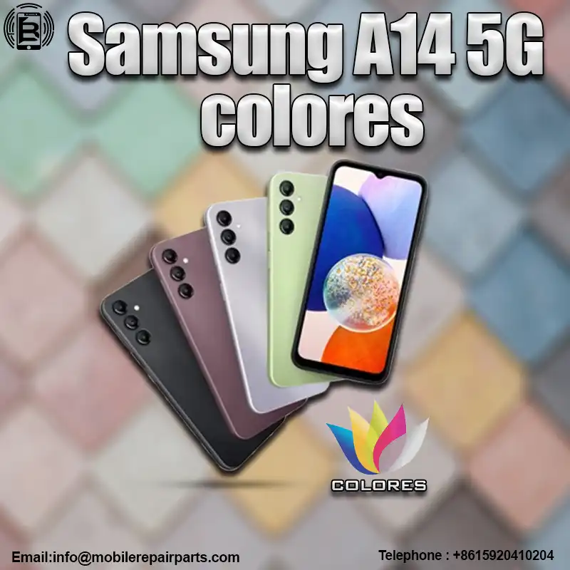 Samsung A14 5G colores,Grandes colores, negro, verde claro, verde claro, rojo oscuro y plata.