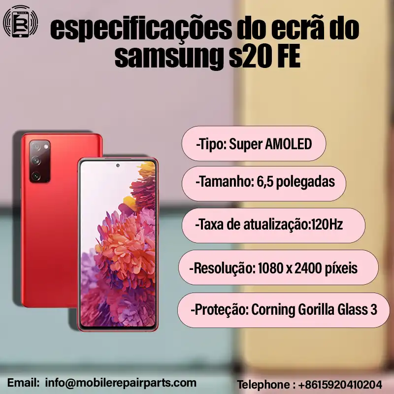 especificações do ecrã do samsung s20 fe, Super AMOLED, 1080 x 2400 píxeis, Corning Gorilla Glass 3
