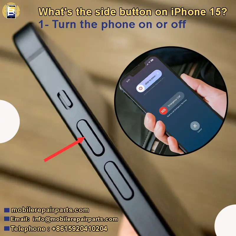 Turn the phone on or off (Side button), iPhone 15, right side