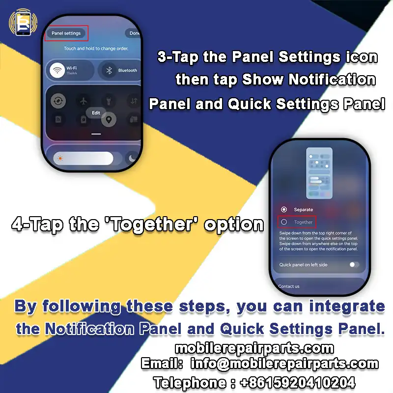 How do I combine the notification and quick settings panels