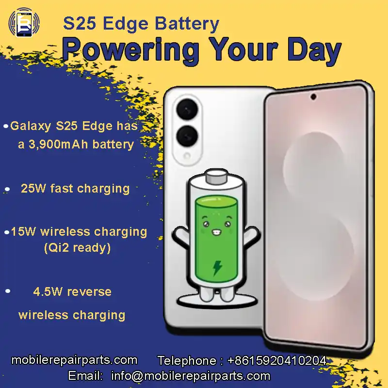 S25 Edge Battery Powering Your Day, 3,900mAh, 25W fast charging, 15W wireless charging, 4.5W reverse wireless charging.