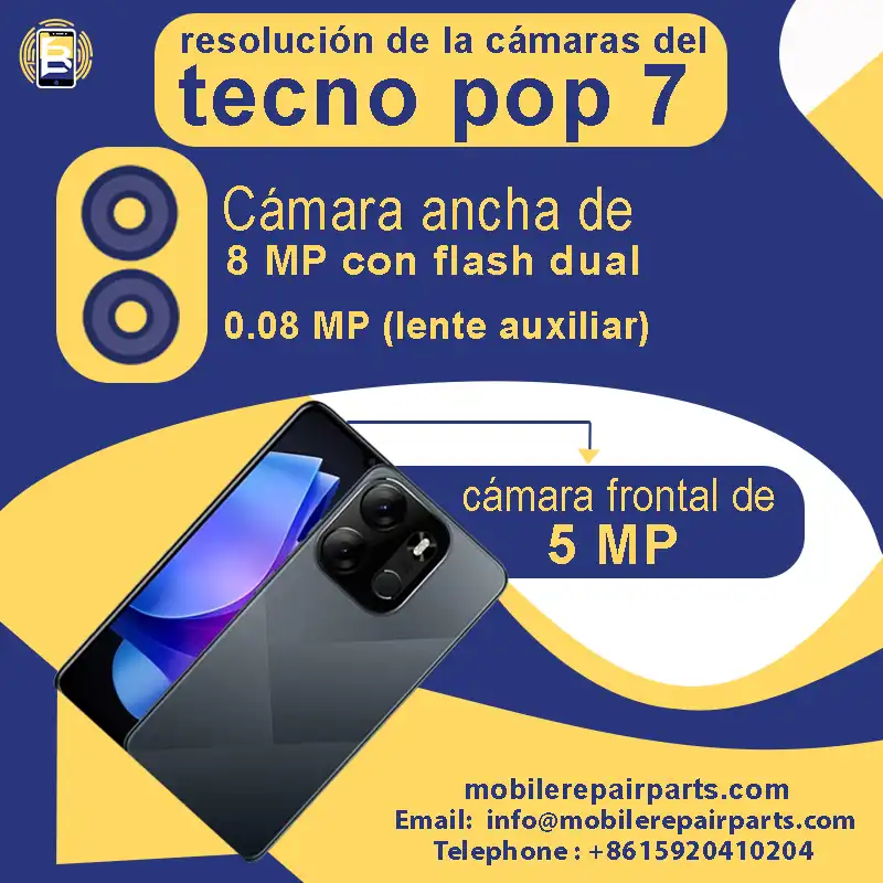 resolución de la cámaras del tecno pop 7, Cámara ancha de 8 MP, frontal de 5 MP.