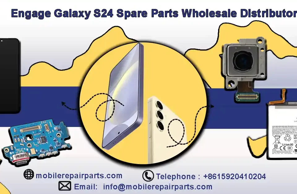 Wholesale Samsung Galaxy S24 spare parts supply from China, offering high-quality OLED screens, camera lenses, batteries, and flexible cables for the repair markets.
