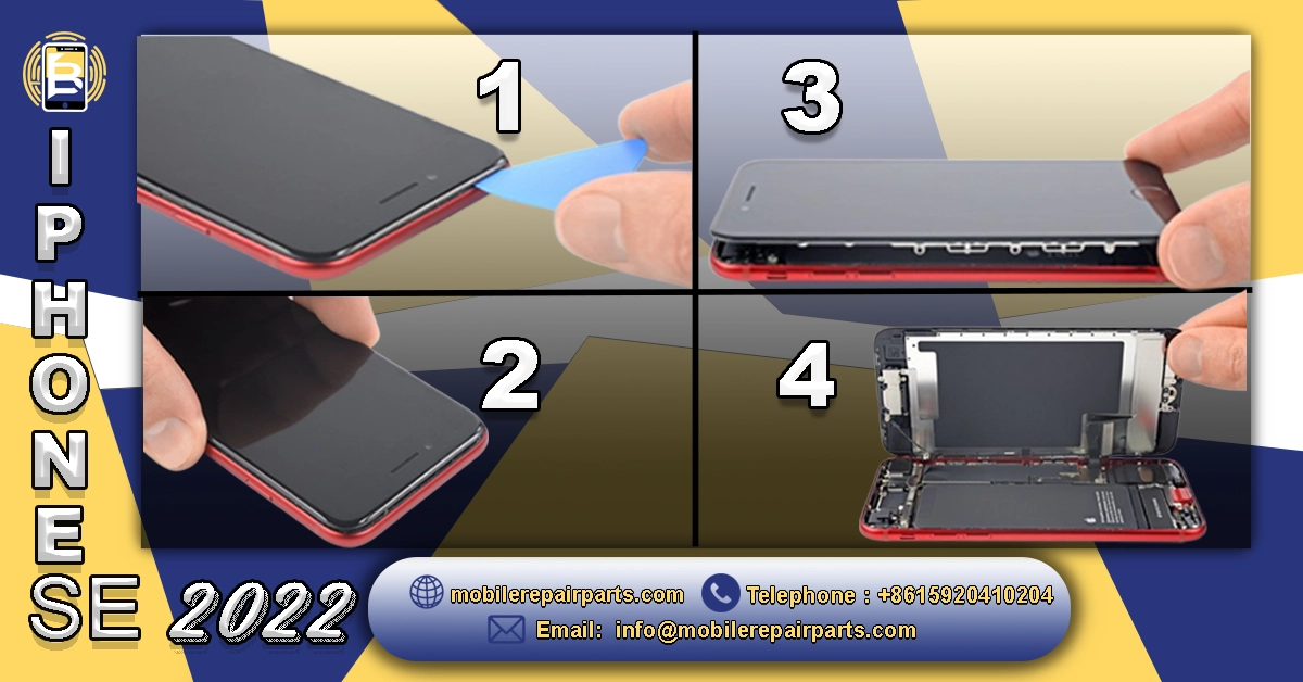 Step-by-step repair guide for iPhone SE 2022 with tools and contact info.