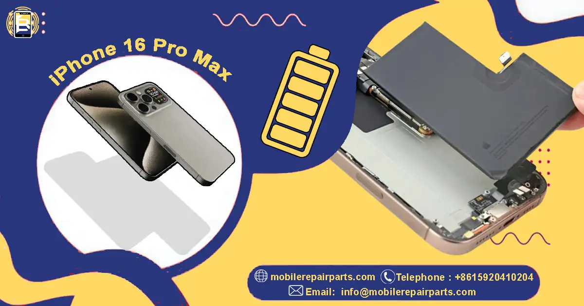 iPhone 16 Pro Max battery replacement with phone and battery images
