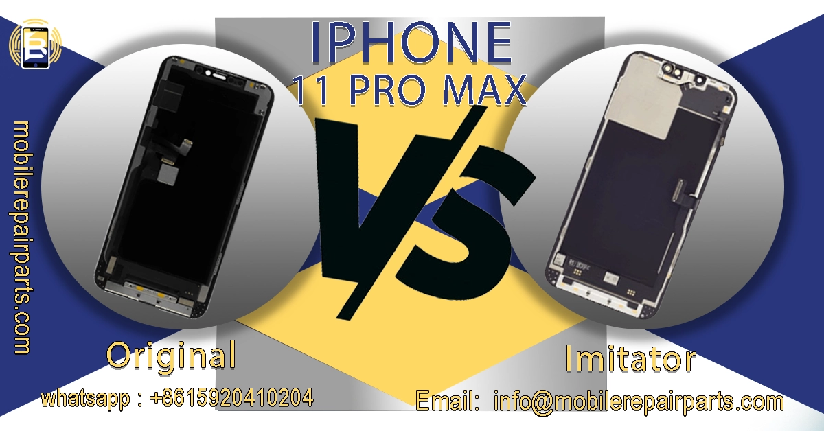 Comparison ad for original vs imitator iPhone 11 Pro Max parts