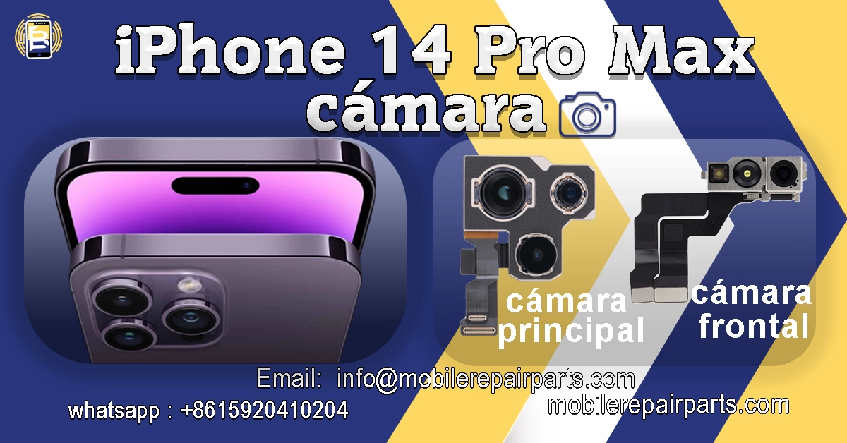 Anuncio de repuestos de cámaras para iPhone 14 Pro Max con imágenes y contactos