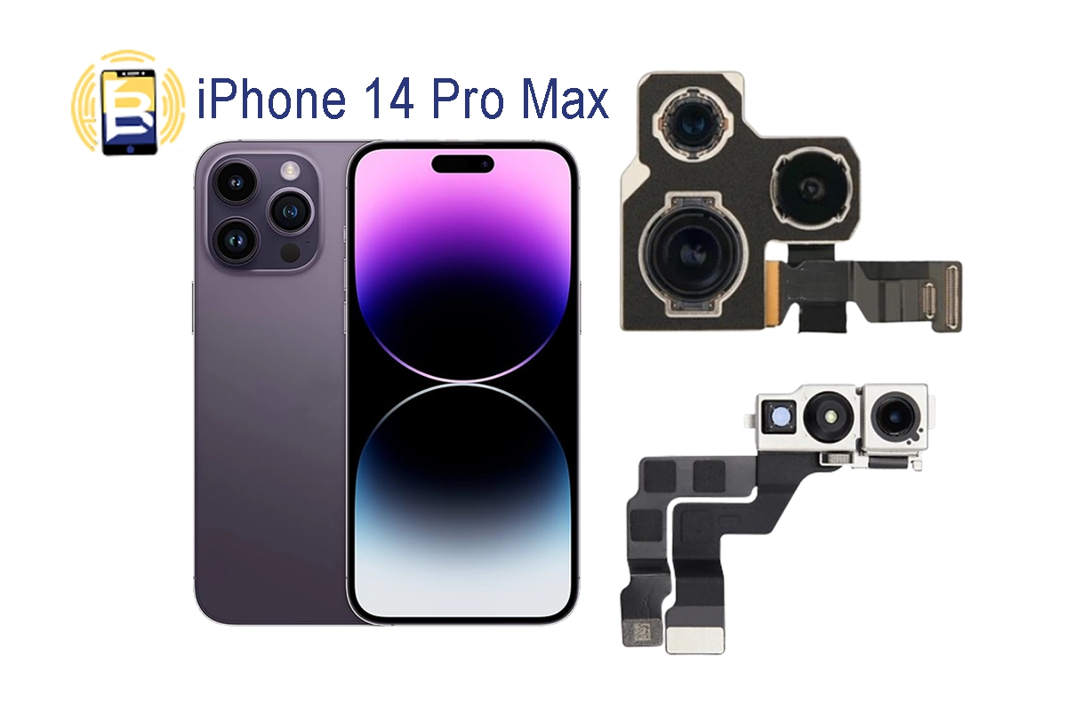 Repuesto de cámara trasera para iPhone 14 Pro Max con logotipo y cable de conexión