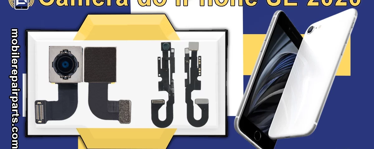peças de câmera do iPhone SE 2020 com telefone e informações de contato