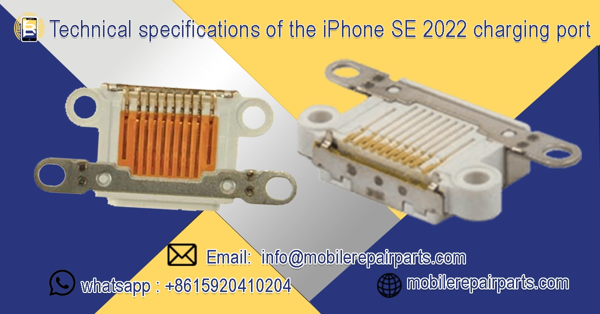 iPhone SE 2022 Lightning charging port connector with metal cover and flex cable.