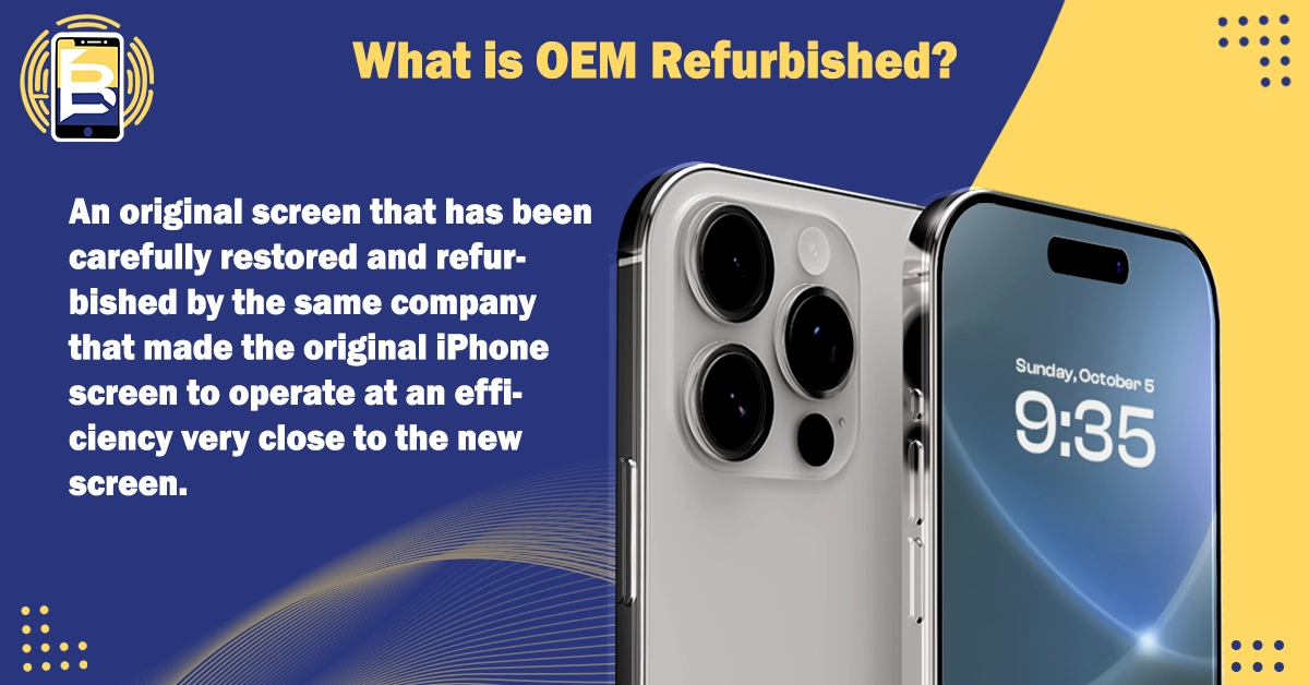 Refurbished OEM screen: An original screen that has been carefully restored and refurbished by the same company that made the original iPhone screen to operate at an efficiency very close to the new screen.