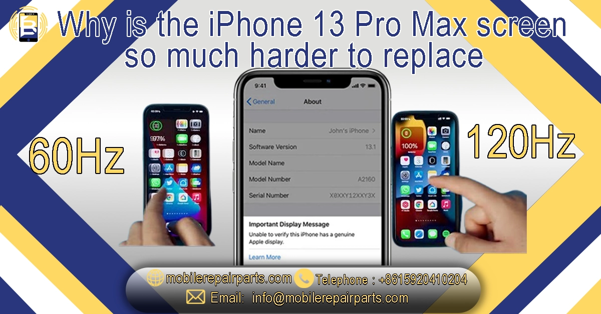 iPhone 13 Pro Max screen replacement showing 60Hz vs 120Hz ProMotion and Face ID compatibility issues.