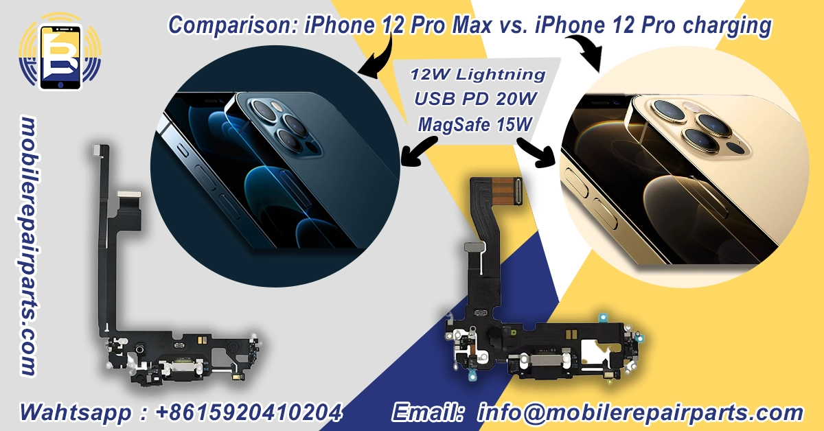 Comparison between the iPhone 12 Pro charging port and the iPhone 12 Pro Max charging port.