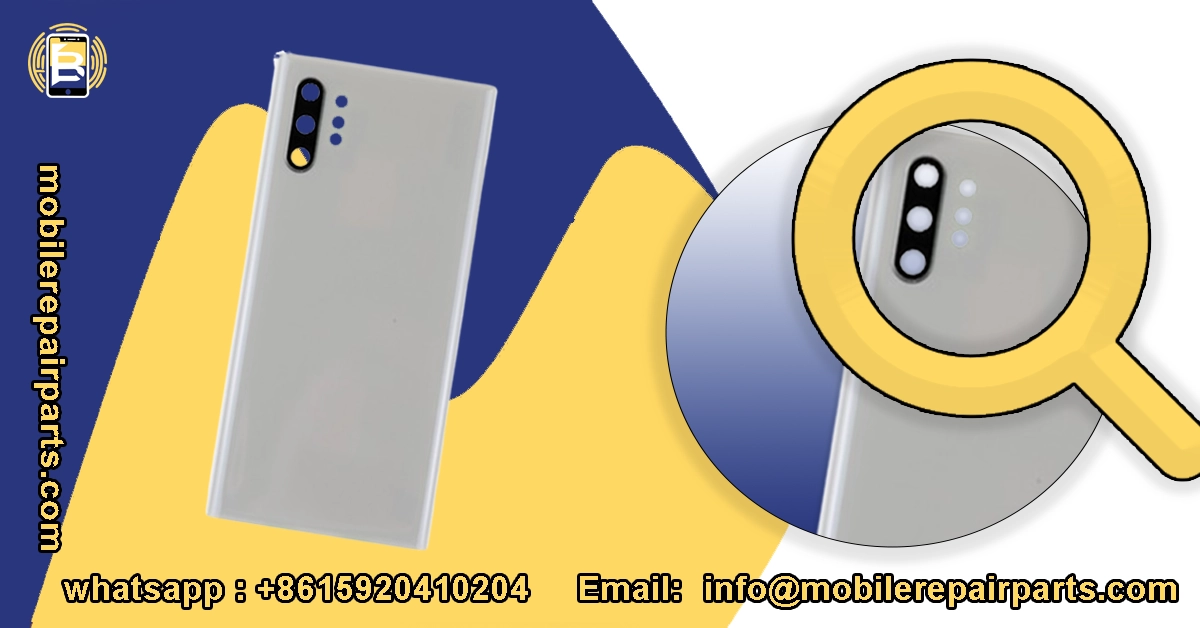 Repuesto de cristal trasero Note 10 Plus con acercamiento en orificios de cámaras