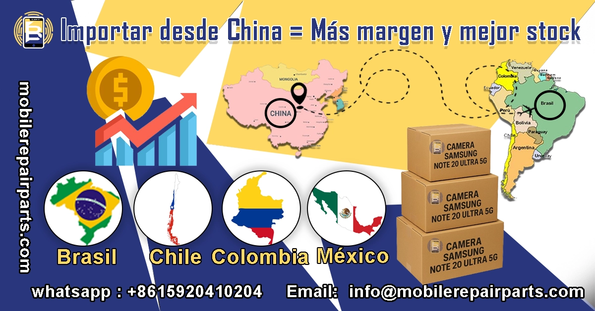 Importación de cámaras Samsung Note 20 Ultra 5G desde China hacia América Latina.