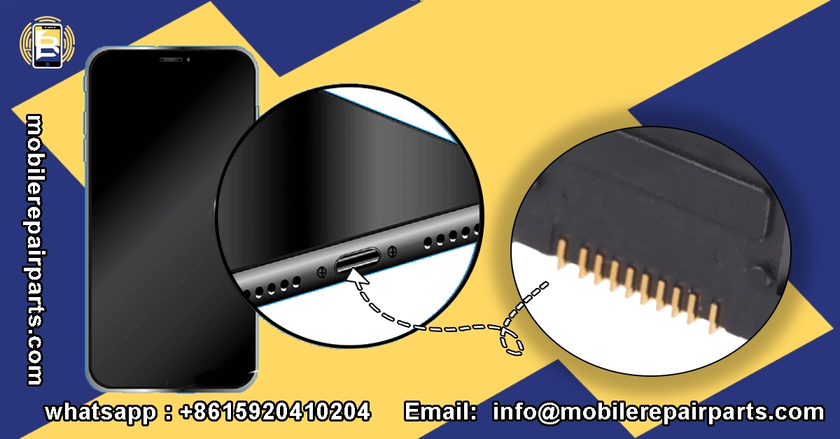 Close-up of iPhone charging port and connector pins