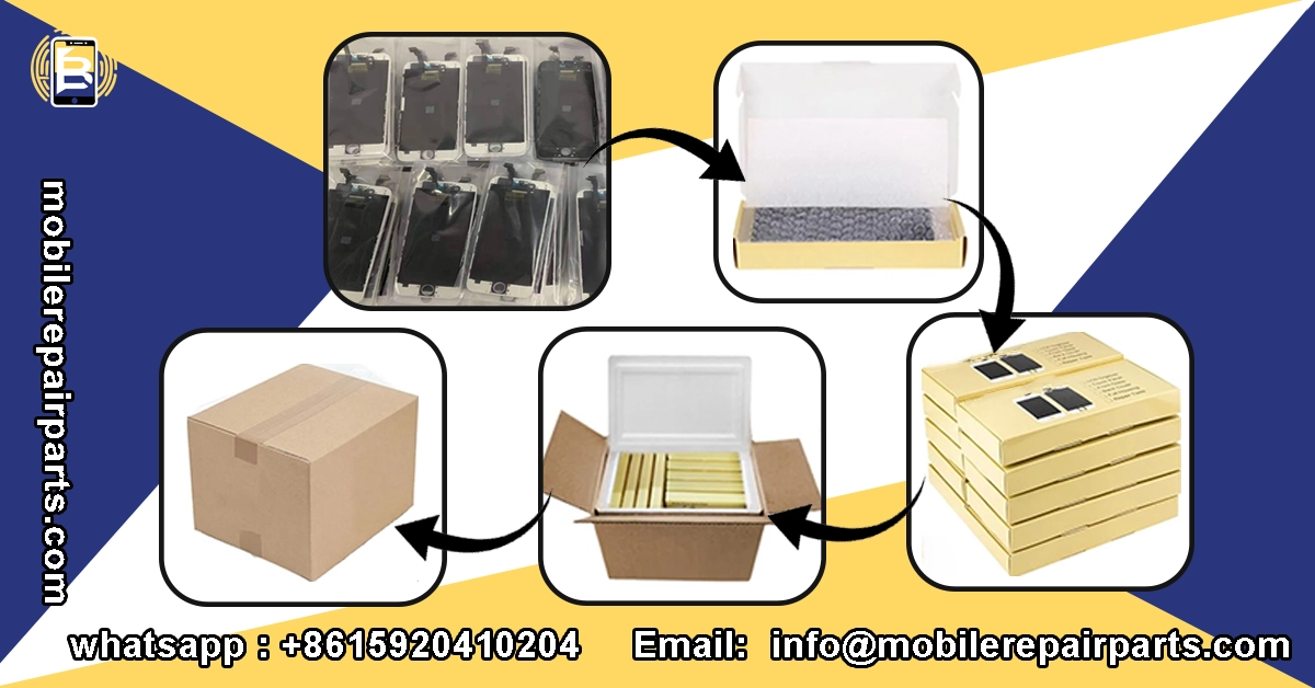 iPhone screens packed in protective boxes step by step