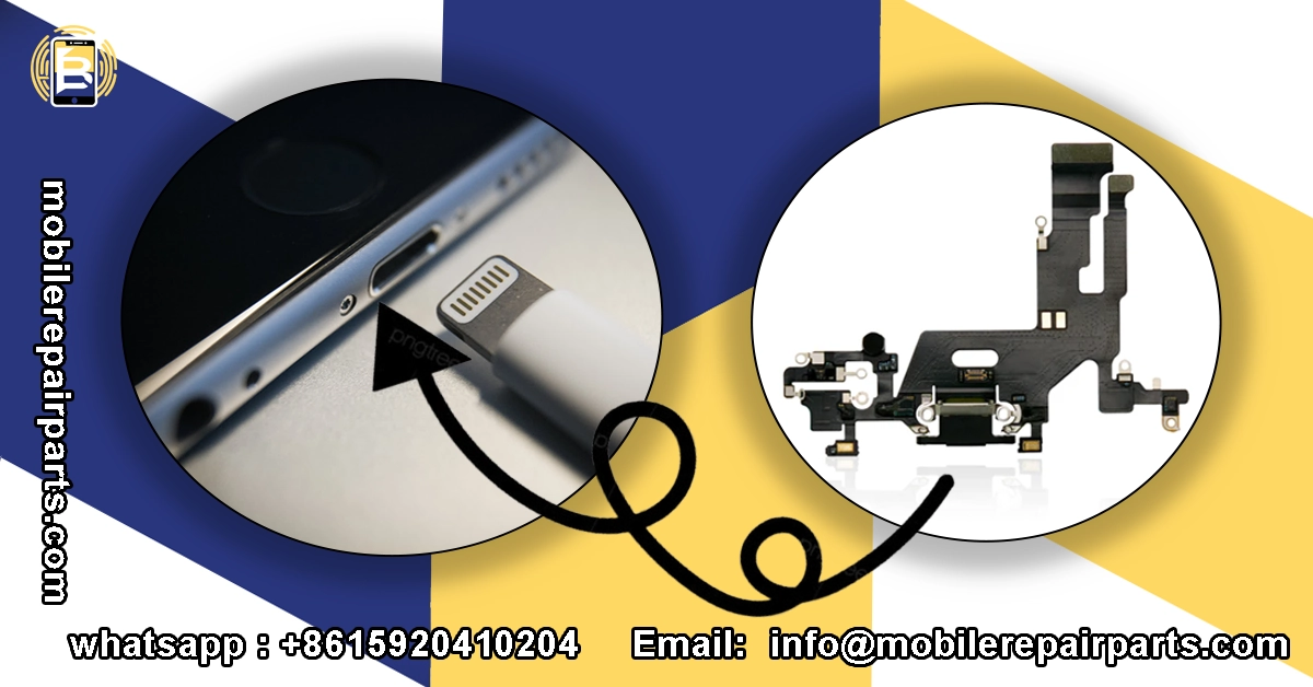 iPhone lightning cable near charging port with replacement flex cable