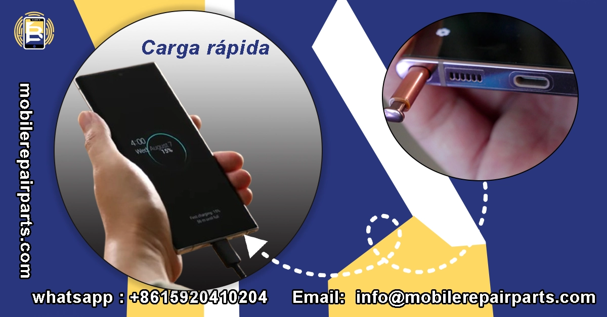 Samsung Note 20 Ultra conectado mostrando carga rápida en pantalla