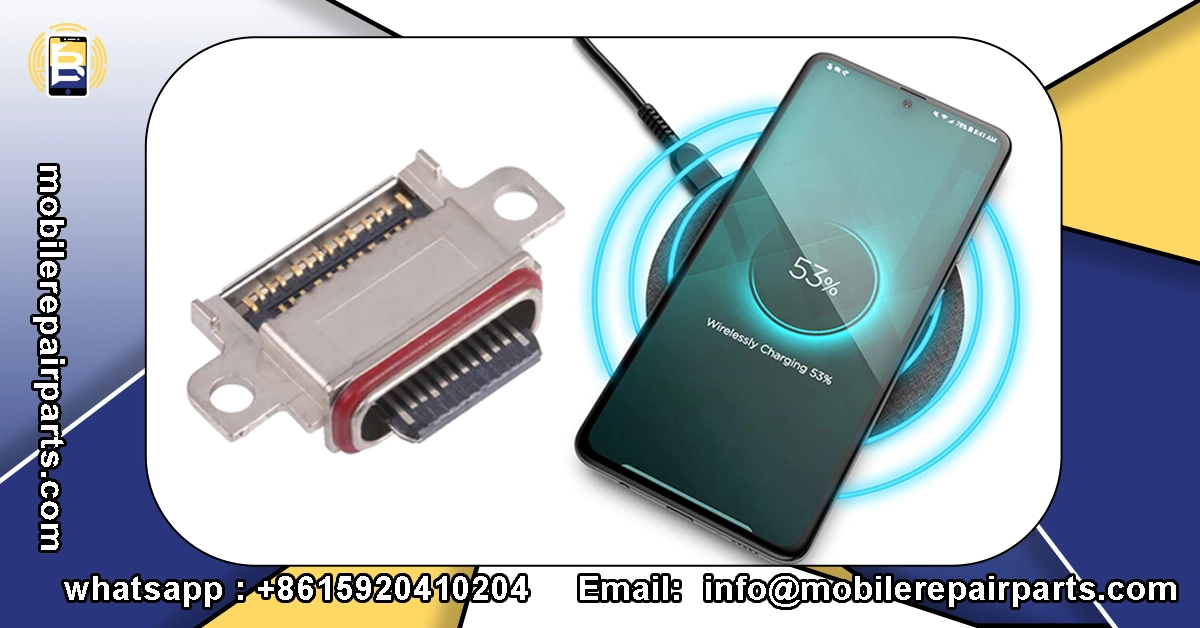 Conector de carga y teléfono cargando de forma inalámbrica