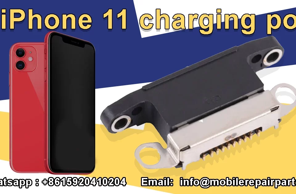 iPhone 11 charging port replacement with red phone beside it