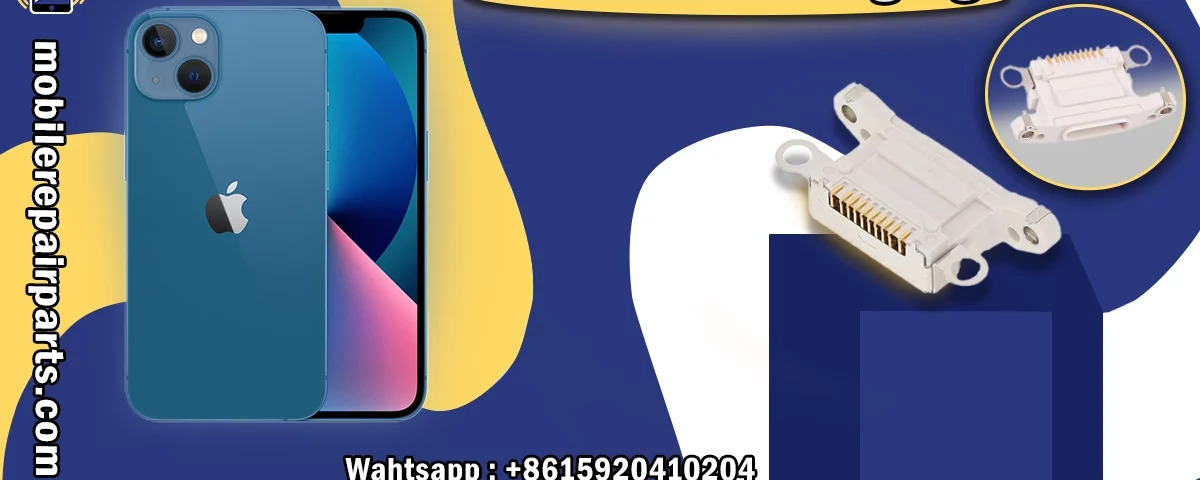 Blue iPhone 13 with charging port replacement part
