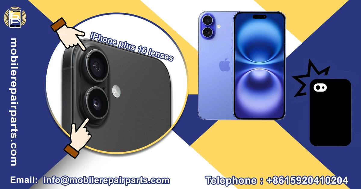 iPhone 16 Plus with close-up of dual rear lenses