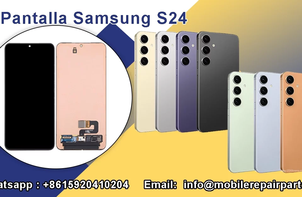 muestra la pantalla frontal y trasera del Samsung S24 junto a varios modelos en diferentes colores.