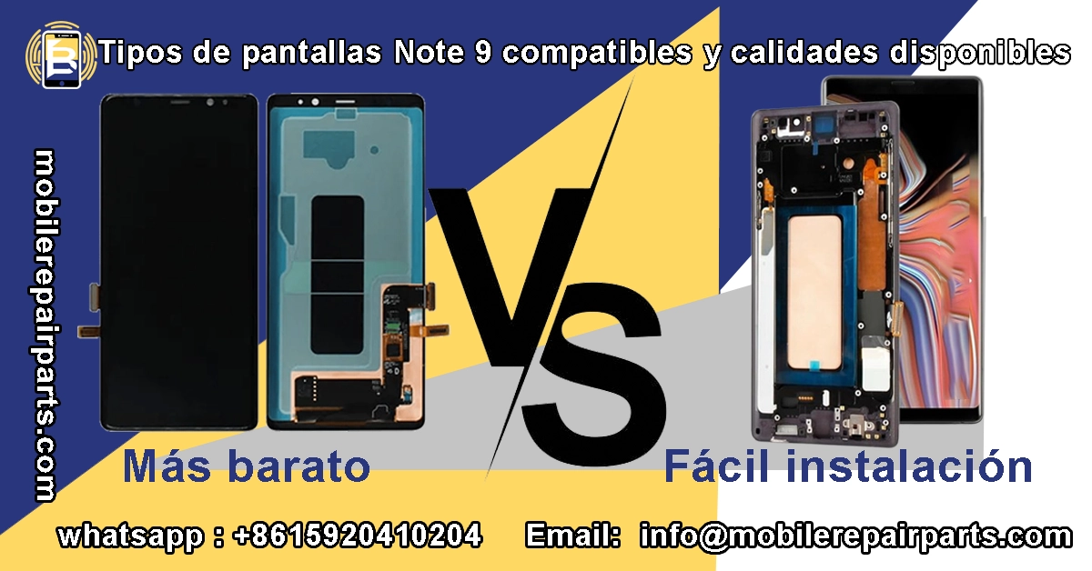 Comparación entre pantalla Samsung Note 9 con marco y sin marco para instalación.
