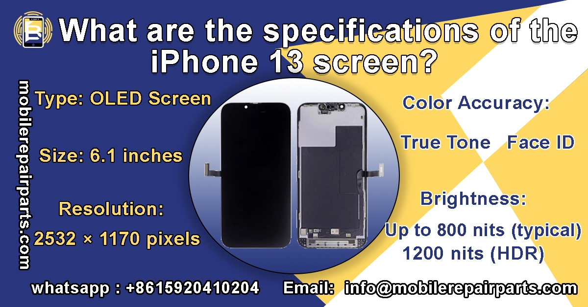 iPhone 13 screen specifications for wholesalers including display type, size, resolution, brightness, and touch sensitivity.