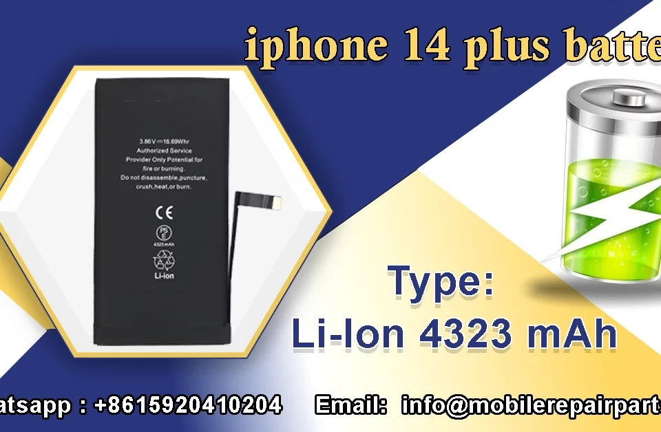 Replacement Li-Ion battery for iPhone 14 Plus, 4323 mAh capacity, reliable and durable.