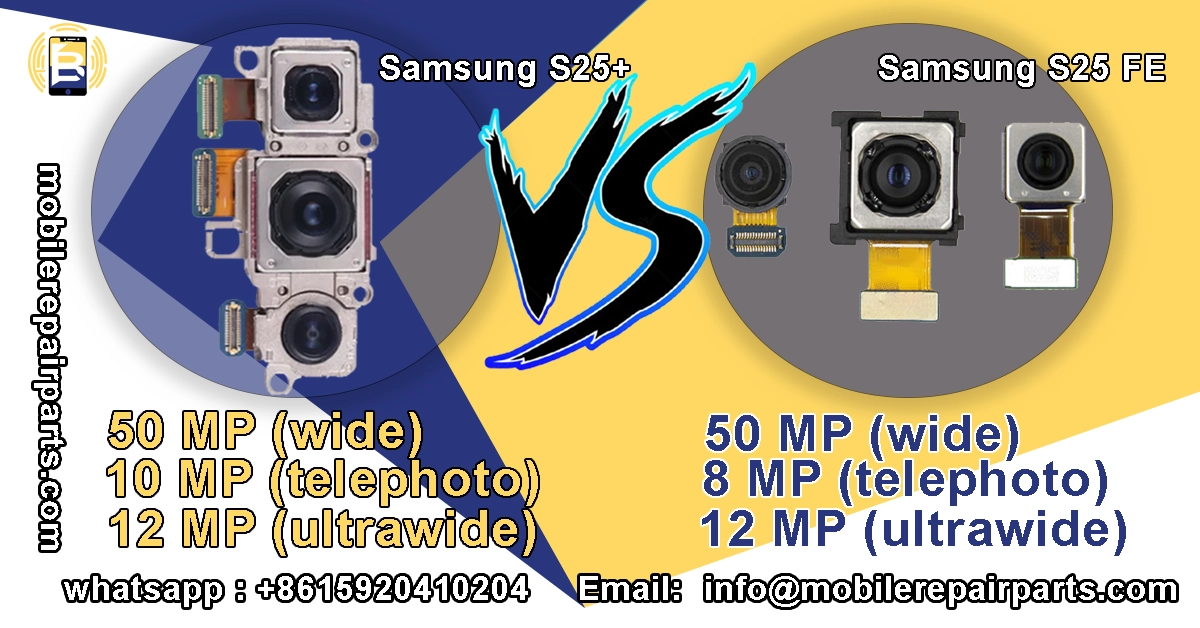 Comparación de módulos de cámara trasera entre el Samsung S25+ y el Samsung S25 FE. El S25+