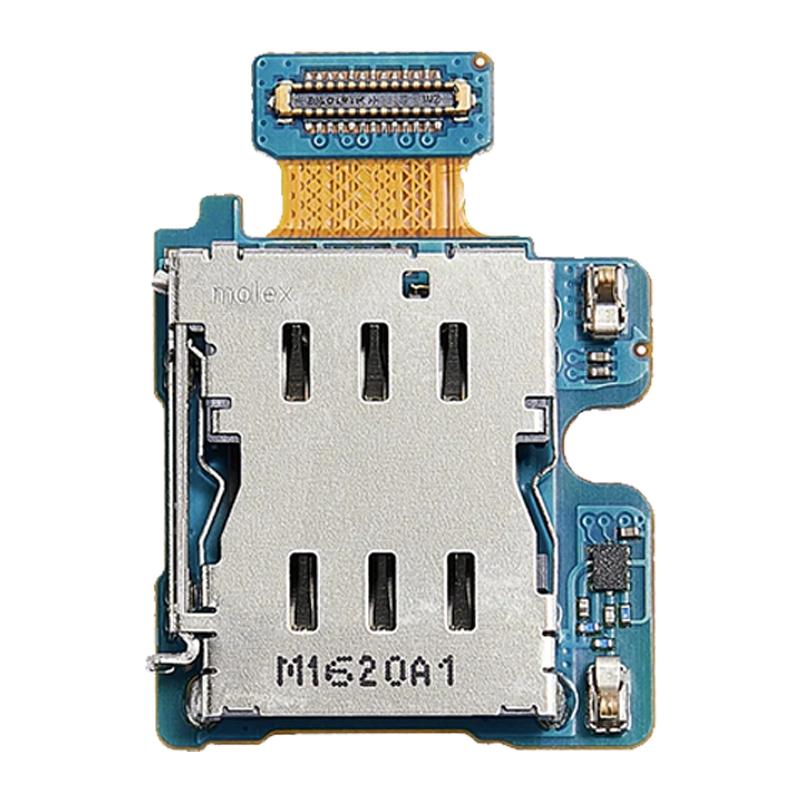 Samsung Z Fold7 SIM card reader connector. Premium dual-slot reader module for wholesale mobile repair parts inventory.