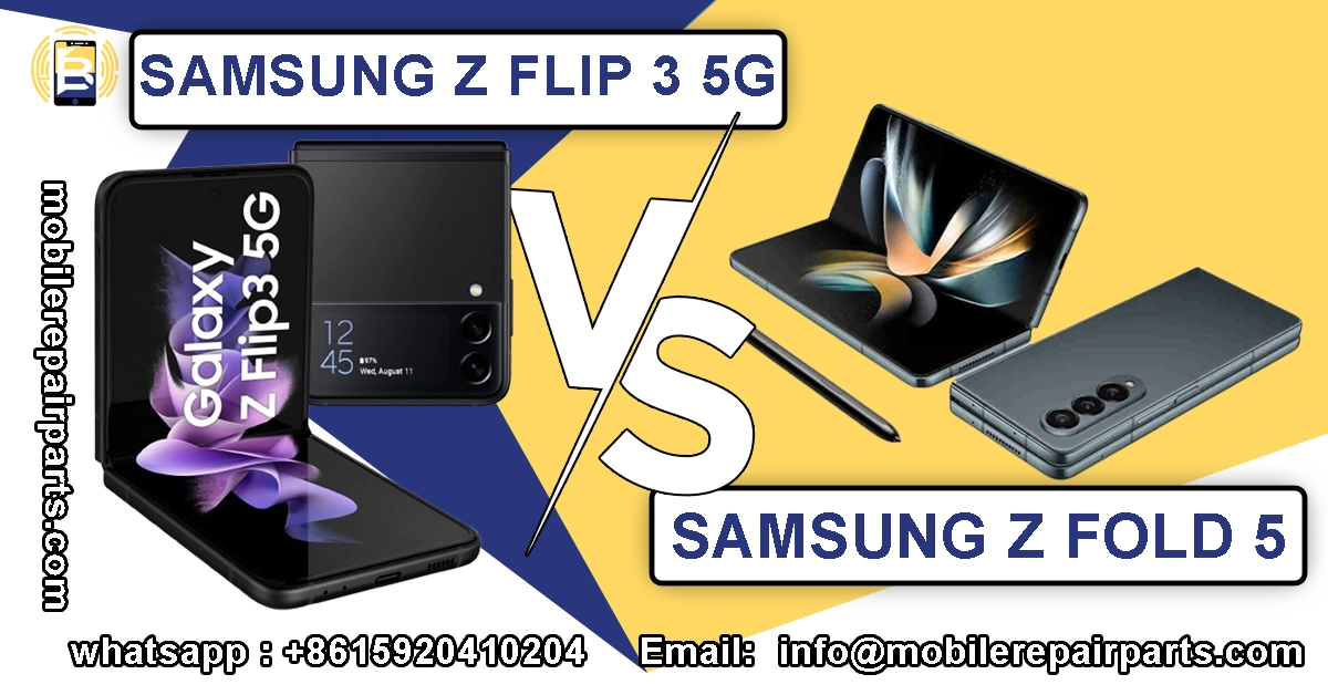 muestra una comparación entre el Samsung Z Flip 3 5G y el Samsung Z Fold 5, con el Z Flip