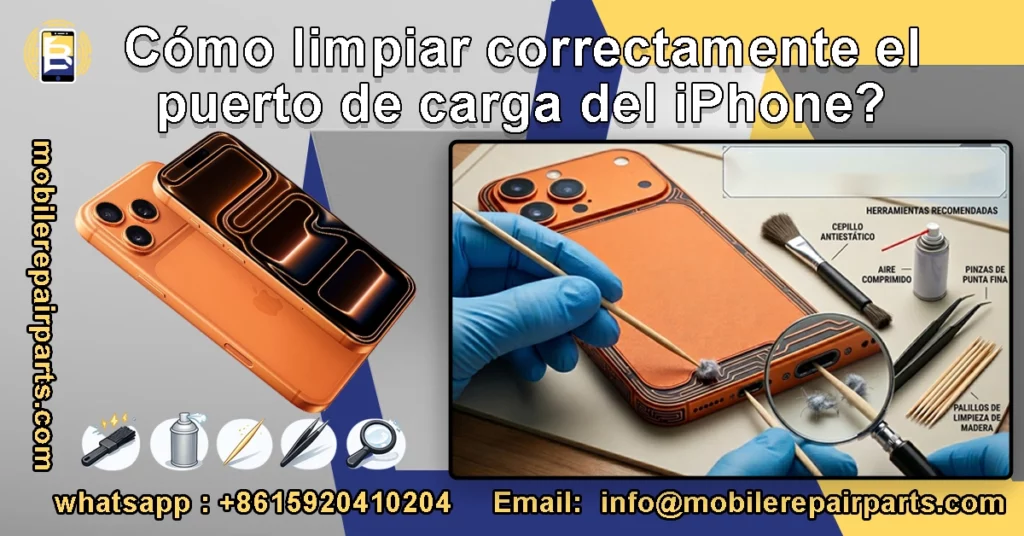 Limpia con cuidado el puerto de carga del iPhone utilizando herramientas que no sean metálicas.