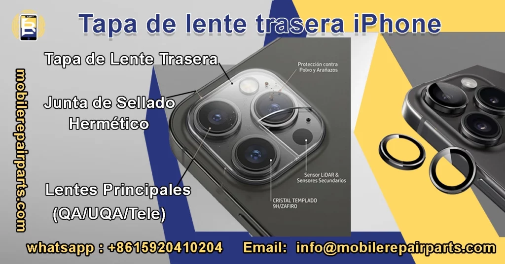 Tapa de lente trasera iPhone: cristal zafiro/templado 9H, protege cámaras y LiDAR