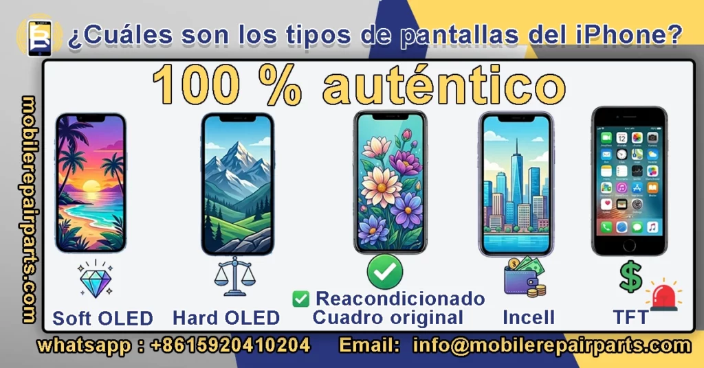 Tipos de pantallas de iPhone: Soft OLED,Hard OLED,Incell y las pantallas reacondicionadas,así como las TFT