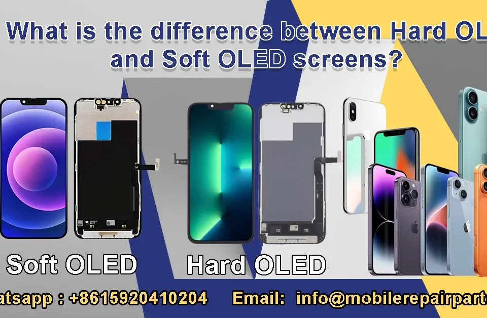 Comparison between Hard OLED and Soft OLED screens showing rigid glass vs flexible display technology.