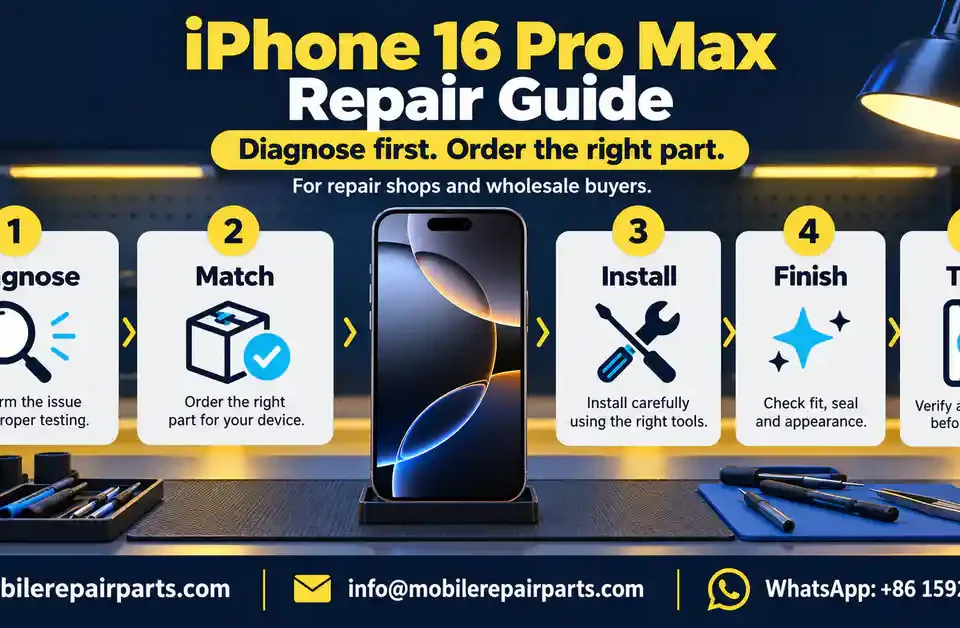 Diagnosis-first workflow for iPhone 16 Pro Max wholesale and repair decisions.