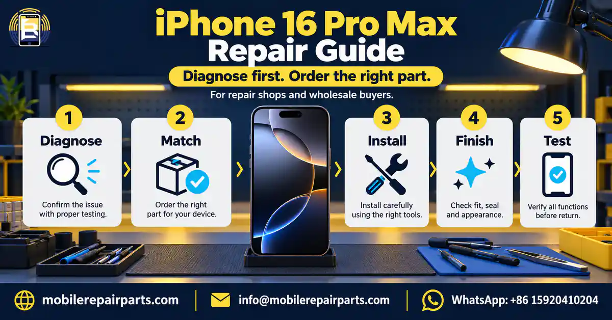 Diagnosis-first workflow for iPhone 16 Pro Max wholesale and repair decisions.