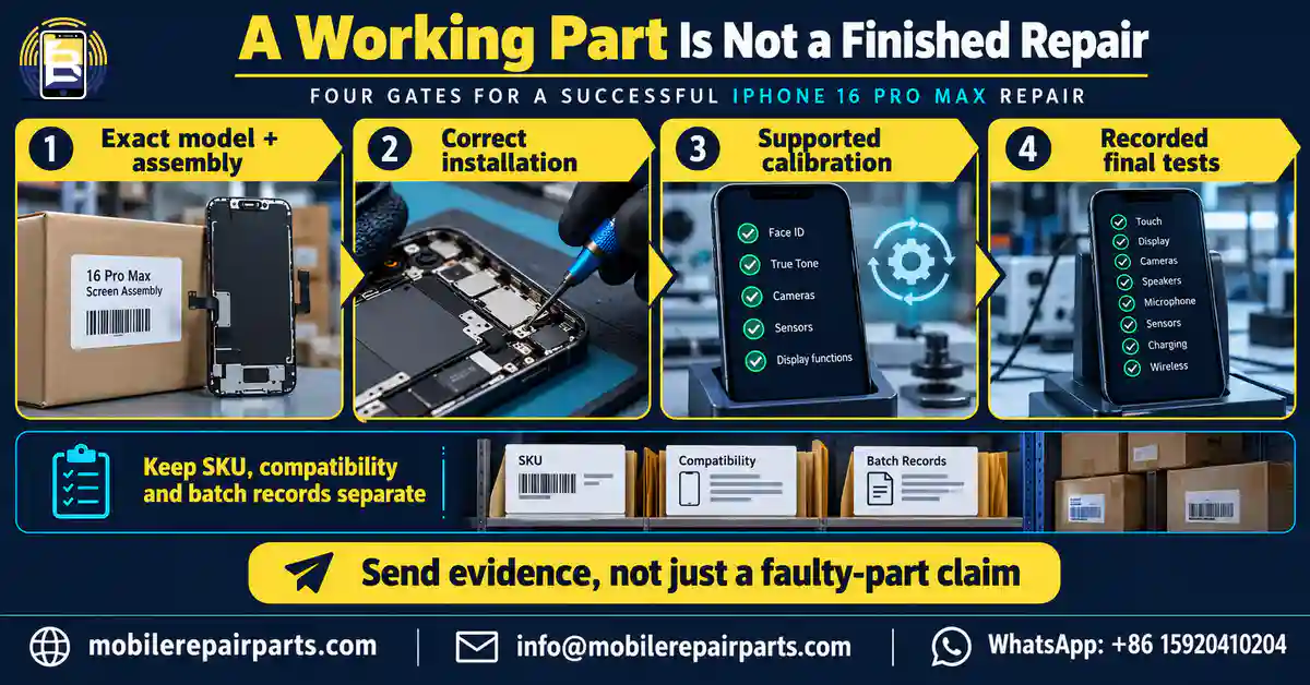 Four checks separate model matching, installation, supported calibration and recorded final tests.