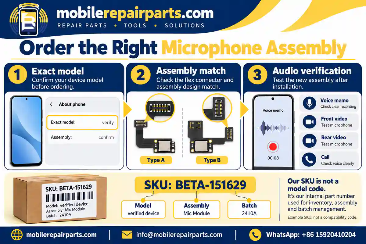 Wholesale microphone assembly verification: confirm the exact model, compare the assembly and connector, and record audio tests separately from the BETA product SKU.